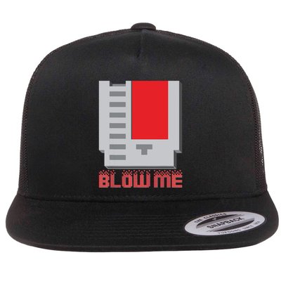 Blow Me Funny Vintage Retro 8Bit Cartridge Gaming Flatbill Hat