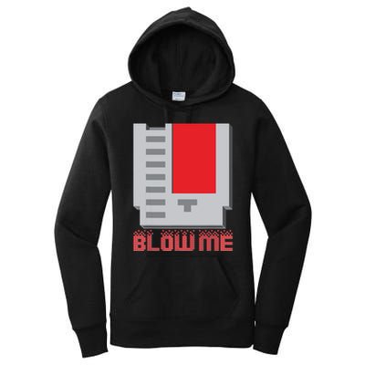 Blow Me Funny Vintage Retro 8Bit Cartridge Gaming Women's Pullover Hoodie