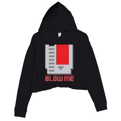 Blow Me Funny Vintage Retro 8Bit Cartridge Gaming Crop Fleece Hoodie