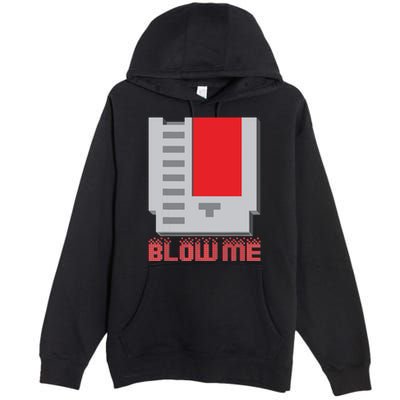 Blow Me Funny Vintage Retro 8Bit Cartridge Gaming Premium Pullover Hoodie