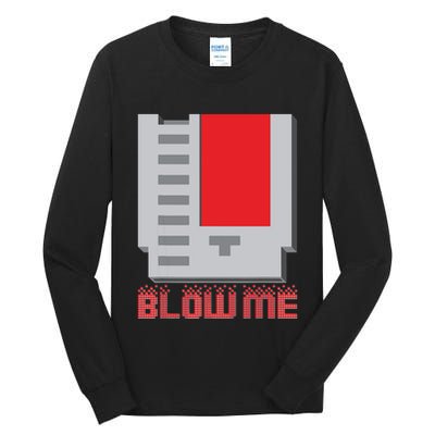 Blow Me Funny Vintage Retro 8Bit Cartridge Gaming Tall Long Sleeve T-Shirt