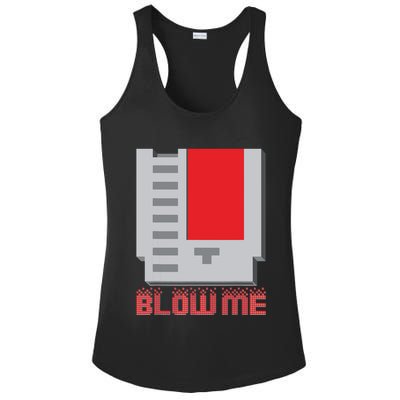 Blow Me Funny Vintage Retro 8Bit Cartridge Gaming Ladies PosiCharge Competitor Racerback Tank
