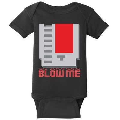 Blow Me Funny Vintage Retro 8Bit Cartridge Gaming Baby Bodysuit