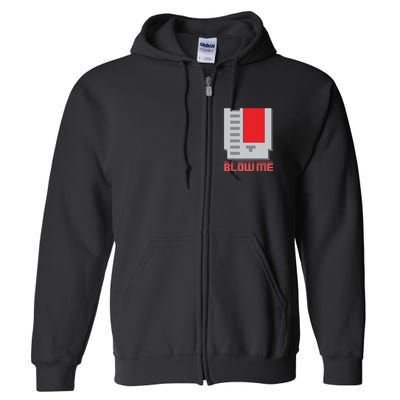 Blow Me Funny Vintage Retro 8Bit Cartridge Gaming Full Zip Hoodie