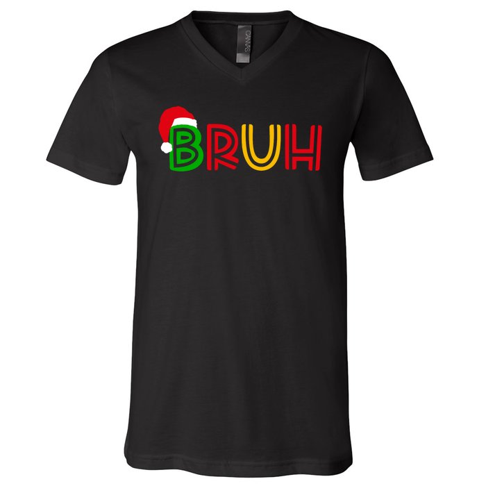 Bruh Meme Funny Saying Bro Greeting Teens Christmas V-Neck T-Shirt