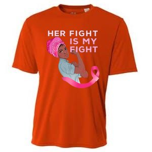 Black Mom Fighter Her Fight Is My Fight Breast Cancer Gift Cooling Performance Crew T-Shirt