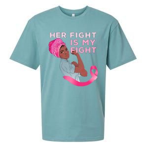 Black Mom Fighter Her Fight Is My Fight Breast Cancer Gift Sueded Cloud Jersey T-Shirt