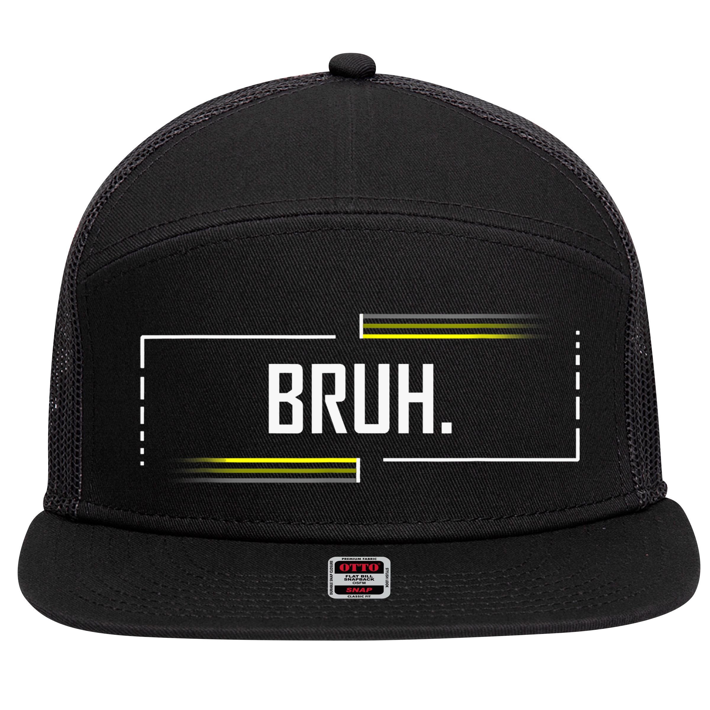 Bruh Meme Funny Saying Brother Greeting Funny Saying Teens 7 Panel Mesh Trucker Snapback Hat