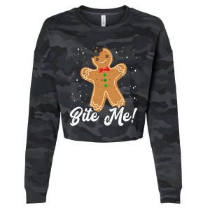 Bite Me Funny Gingerbread Christmas Holiday Gift Cropped Pullover Crew