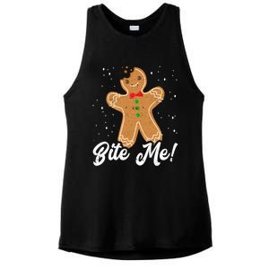 Bite Me Funny Gingerbread Christmas Holiday Gift Ladies PosiCharge Tri-Blend Wicking Tank