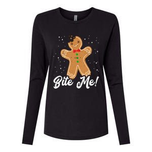 Bite Me Funny Gingerbread Christmas Holiday Gift Womens Cotton Relaxed Long Sleeve T-Shirt