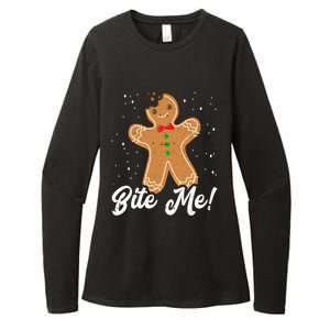 Bite Me Funny Gingerbread Christmas Holiday Gift Womens CVC Long Sleeve Shirt