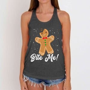 Bite Me Funny Gingerbread Christmas Holiday Gift Women's Knotted Racerback Tank