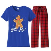 Bite Me Funny Gingerbread Christmas Holiday Gift Women's Flannel Pajama Set