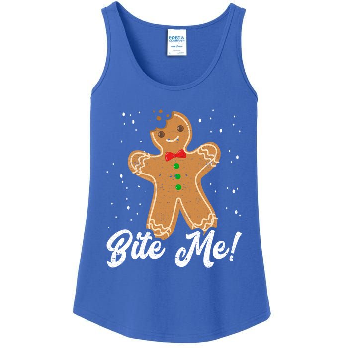 Bite Me Funny Gingerbread Christmas Holiday Gift Ladies Essential Tank