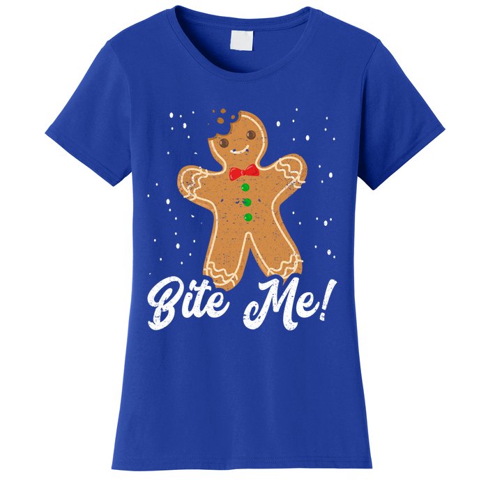 Bite Me Funny Gingerbread Christmas Holiday Gift Women's T-Shirt