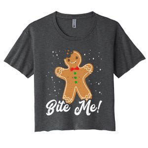 Bite Me Funny Gingerbread Christmas Holiday Gift Women's Crop Top Tee