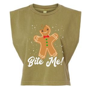 Bite Me Funny Gingerbread Christmas Holiday Gift Garment-Dyed Women's Muscle Tee