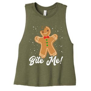 Bite Me Funny Gingerbread Christmas Holiday Gift Women's Racerback Cropped Tank