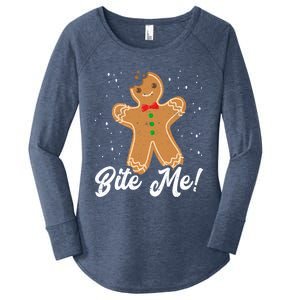 Bite Me Funny Gingerbread Christmas Holiday Gift Women's Perfect Tri Tunic Long Sleeve Shirt