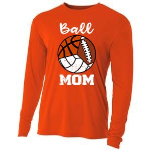 Ball Mom Funny Football Basketball Volleyball Mom Gift Cooling Performance Long Sleeve Crew