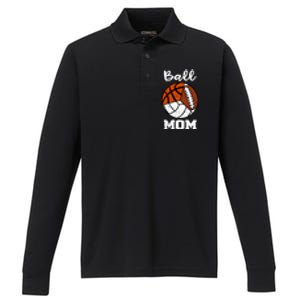 Ball Mom Funny Football Basketball Volleyball Mom Gift Performance Long Sleeve Polo