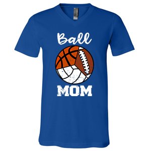 Ball Mom Funny Football Basketball Volleyball Mom Gift V-Neck T-Shirt