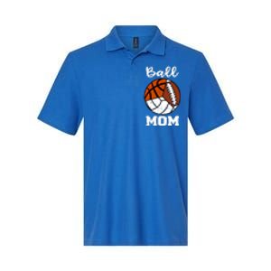 Ball Mom Funny Football Basketball Volleyball Mom Gift Softstyle Adult Sport Polo