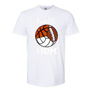 Ball Mom Funny Football Basketball Volleyball Mom Gift Softstyle CVC T-Shirt