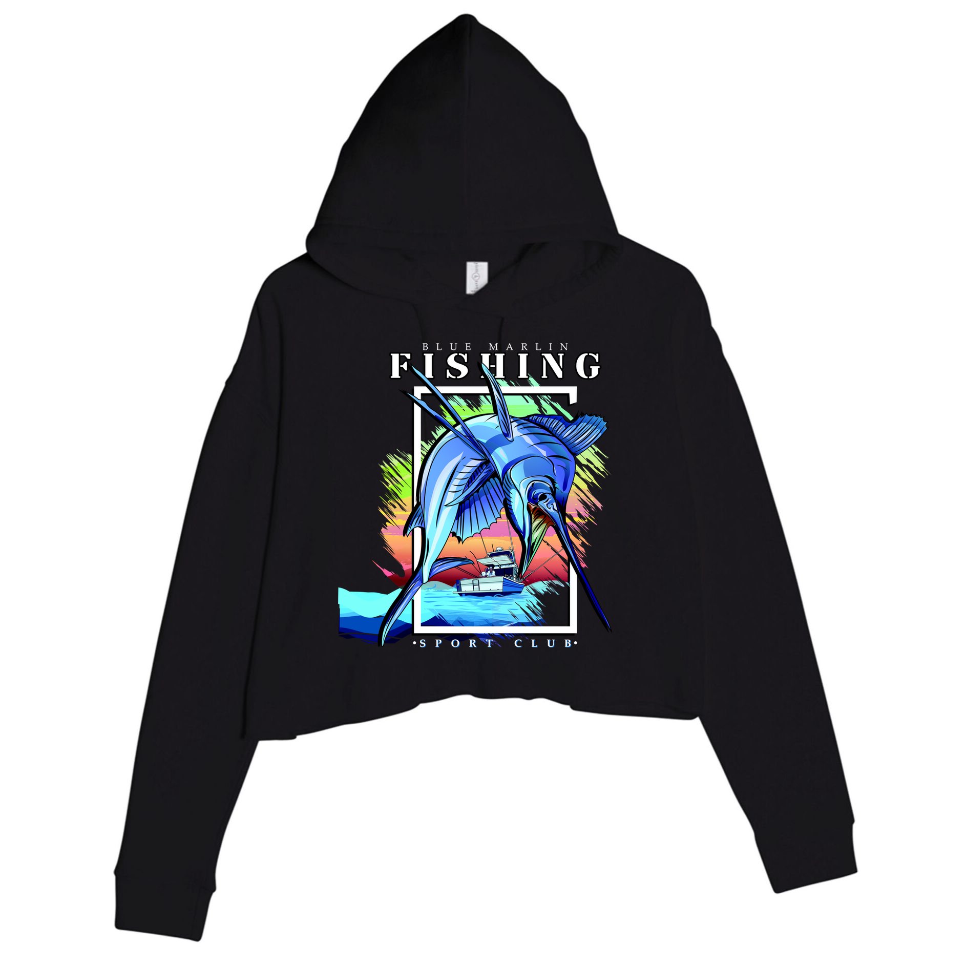 Blue Marlin Fishing Club Crop Fleece Hoodie