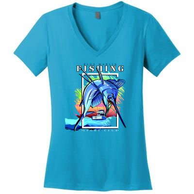 Blue Marlin Fishing Club Women's V-Neck T-Shirt