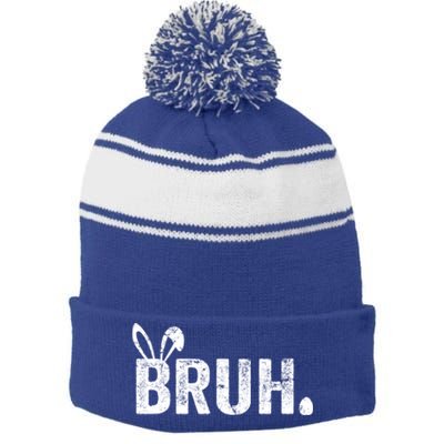 Bruh Meme Funny Saying Bro Greeting Teens Boy Easter Day Stripe Pom Pom Beanie