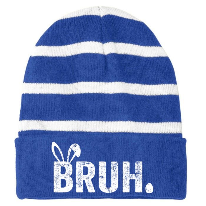 Bruh Meme Funny Saying Bro Greeting Teens Boy Easter Day Striped Beanie with Solid Band