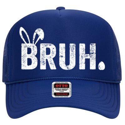 Bruh Meme Funny Saying Bro Greeting Teens Boy Easter Day High Crown Mesh Back Trucker Hat