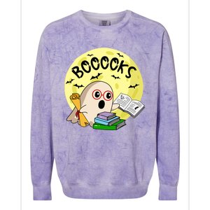 Boooks Moon Ghost Halloween Bookworm Reading Lover Gift Colorblast Crewneck Sweatshirt