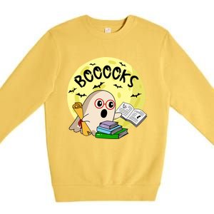 Boooks Moon Ghost Halloween Bookworm Reading Lover Gift Premium Crewneck Sweatshirt