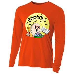 Boooks Moon Ghost Halloween Bookworm Reading Lover Gift Cooling Performance Long Sleeve Crew