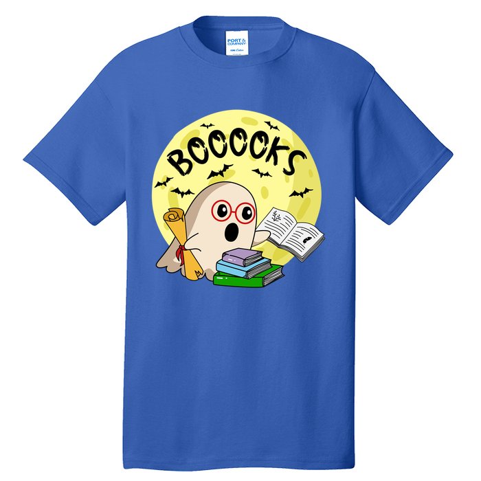 Boooks Moon Ghost Halloween Bookworm Reading Lover Gift Tall T-Shirt