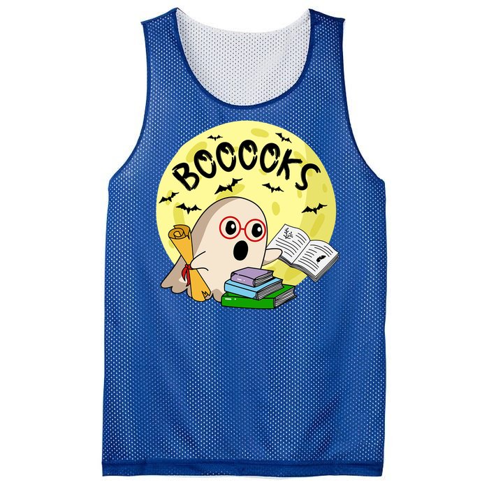 Boooks Moon Ghost Halloween Bookworm Reading Lover Gift Mesh Reversible Basketball Jersey Tank