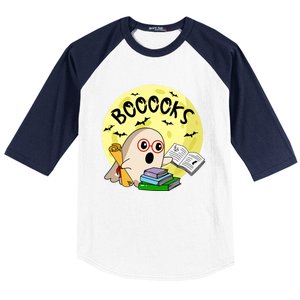 Boooks Moon Ghost Halloween Bookworm Reading Lover Gift Baseball Sleeve Shirt