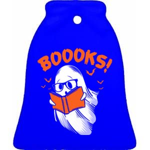 Boooks Moon Ghost Reading Halloween Bookworm Librarian Book Gift Ceramic Bell Ornament