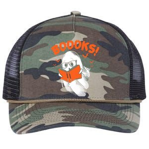 Boooks Moon Ghost Reading Halloween Bookworm Librarian Book Gift Retro Rope Trucker Hat Cap