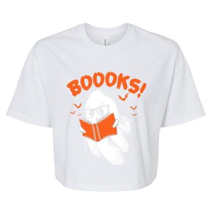 Boooks Moon Ghost Reading Halloween Bookworm Librarian Book Gift Bella+Canvas Jersey Crop Tee