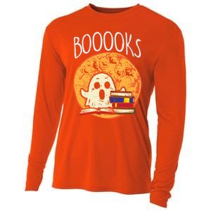 Boooks Moon Ghost Halloween Bookworm Librarian Teacher Book Great Gift Cooling Performance Long Sleeve Crew