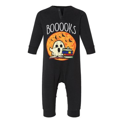 Boooks Moon Ghost Halloween Bookworm Librarian Teacher Book Great Gift Infant Fleece One Piece