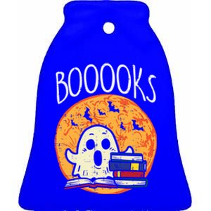 Boooks Moon Ghost Halloween Bookworm Librarian Teacher Book Great Gift Ceramic Bell Ornament