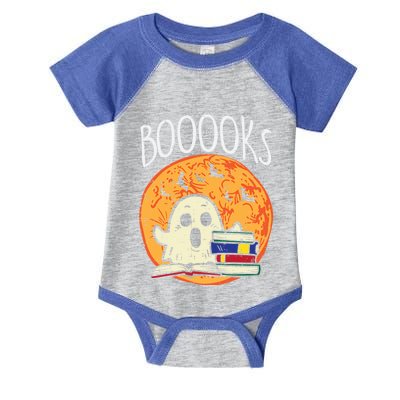 Boooks Moon Ghost Halloween Bookworm Librarian Teacher Book Great Gift Infant Baby Jersey Bodysuit