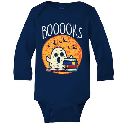 Boooks Moon Ghost Halloween Bookworm Librarian Teacher Book Great Gift Baby Long Sleeve Bodysuit