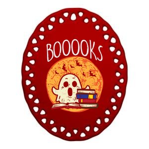 Boooks Moon Ghost Halloween Bookworm Librarian Teacher Book Great Gift Ceramic Oval Ornament