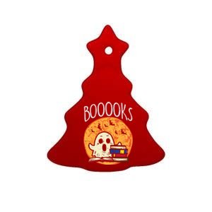 Boooks Moon Ghost Halloween Bookworm Librarian Teacher Book Great Gift Ceramic Tree Ornament